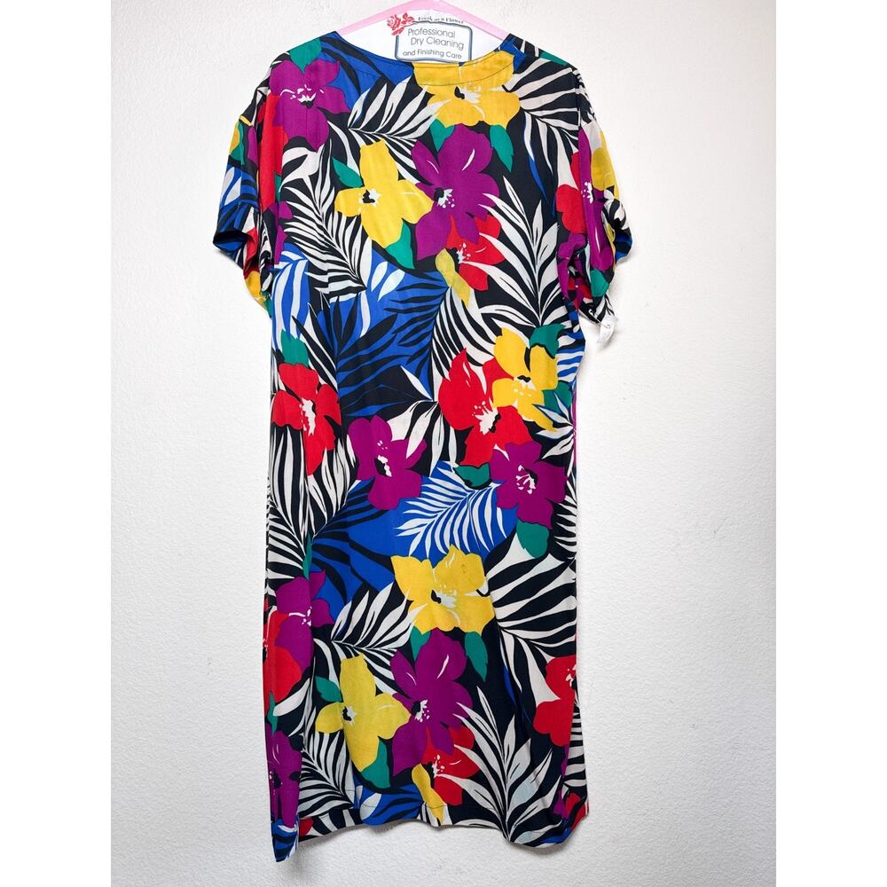 Vintage Christian Dior Silk Tropical Floral Shift Dress Size 14 - Picture 12 of 16